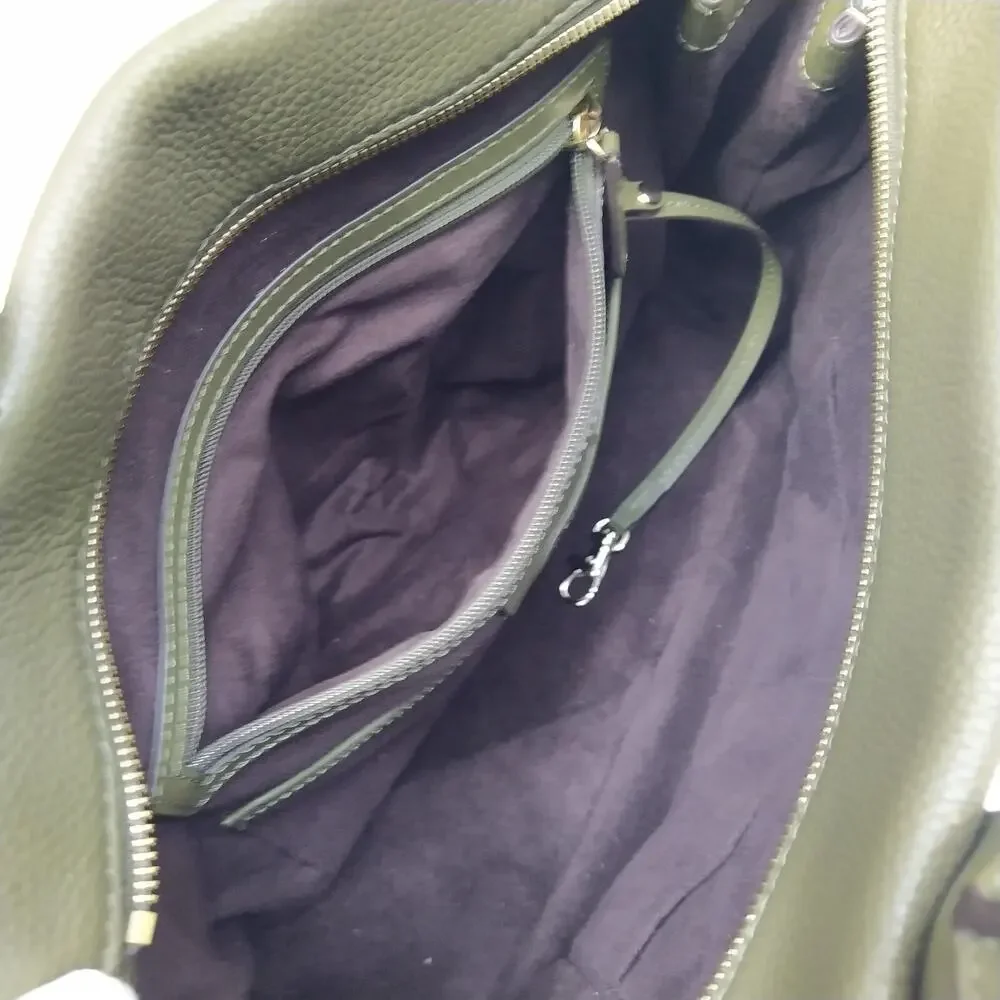 Michael Kors Rollins Olive Green Pebbled Leather Double Handles Satchel Bag